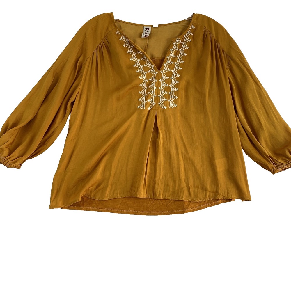 2/$30 DOLAN Anthropologie Blouse Top S Mustard‎ Yellow Lightweight Embroidered